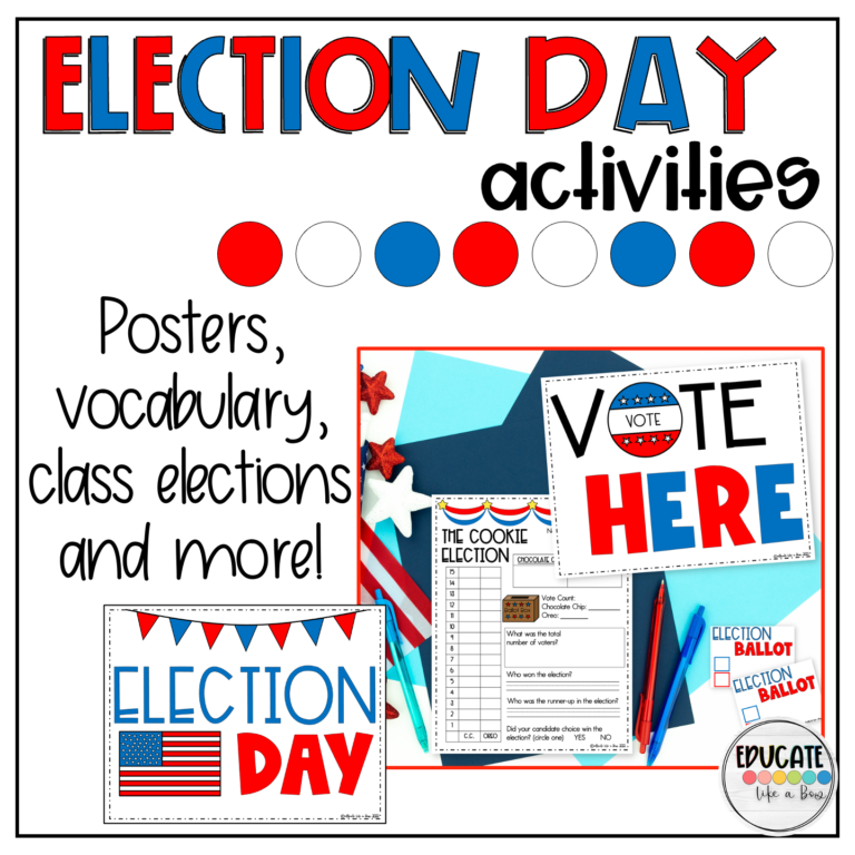 Election Day activities for students including posters, vocabulary, class election sheets and class graphing pages