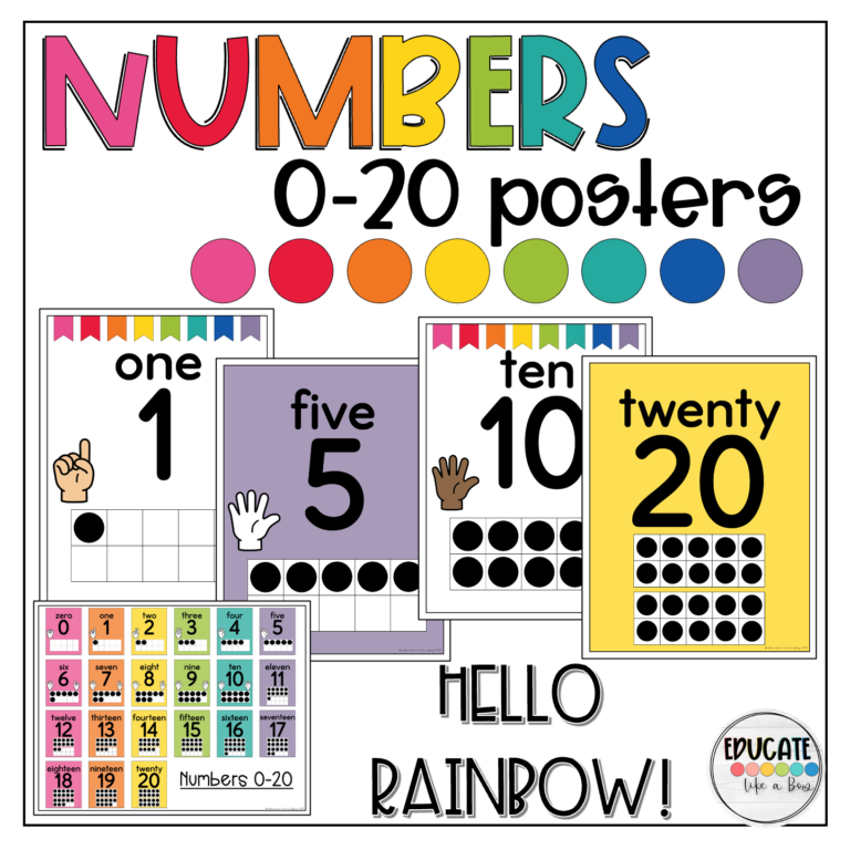 rainbow 0-20 posters with ten frames