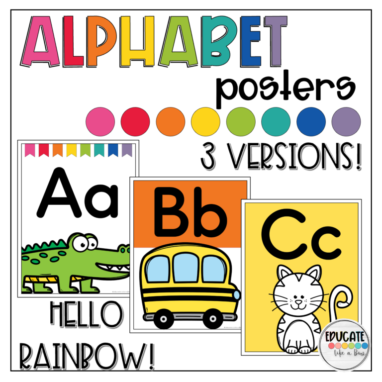 rainbow alphabet posters in three styles