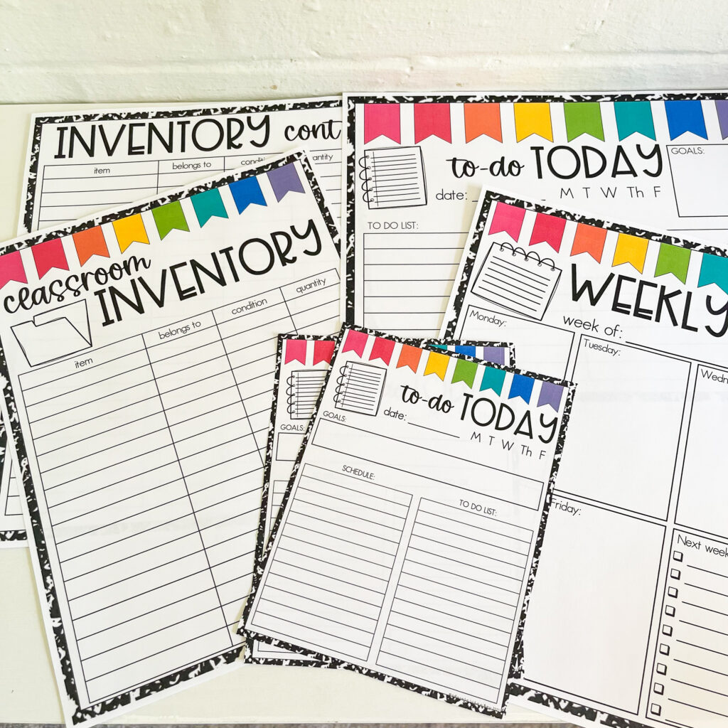 classroom setup inventory checklists